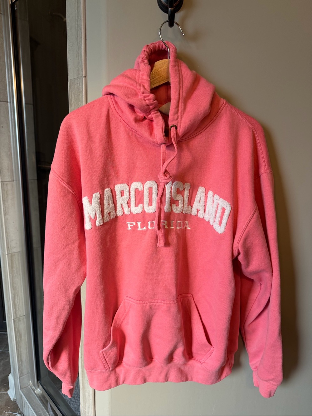 CO Coral Pink Pullover Hoodie with White Chenille Lettering